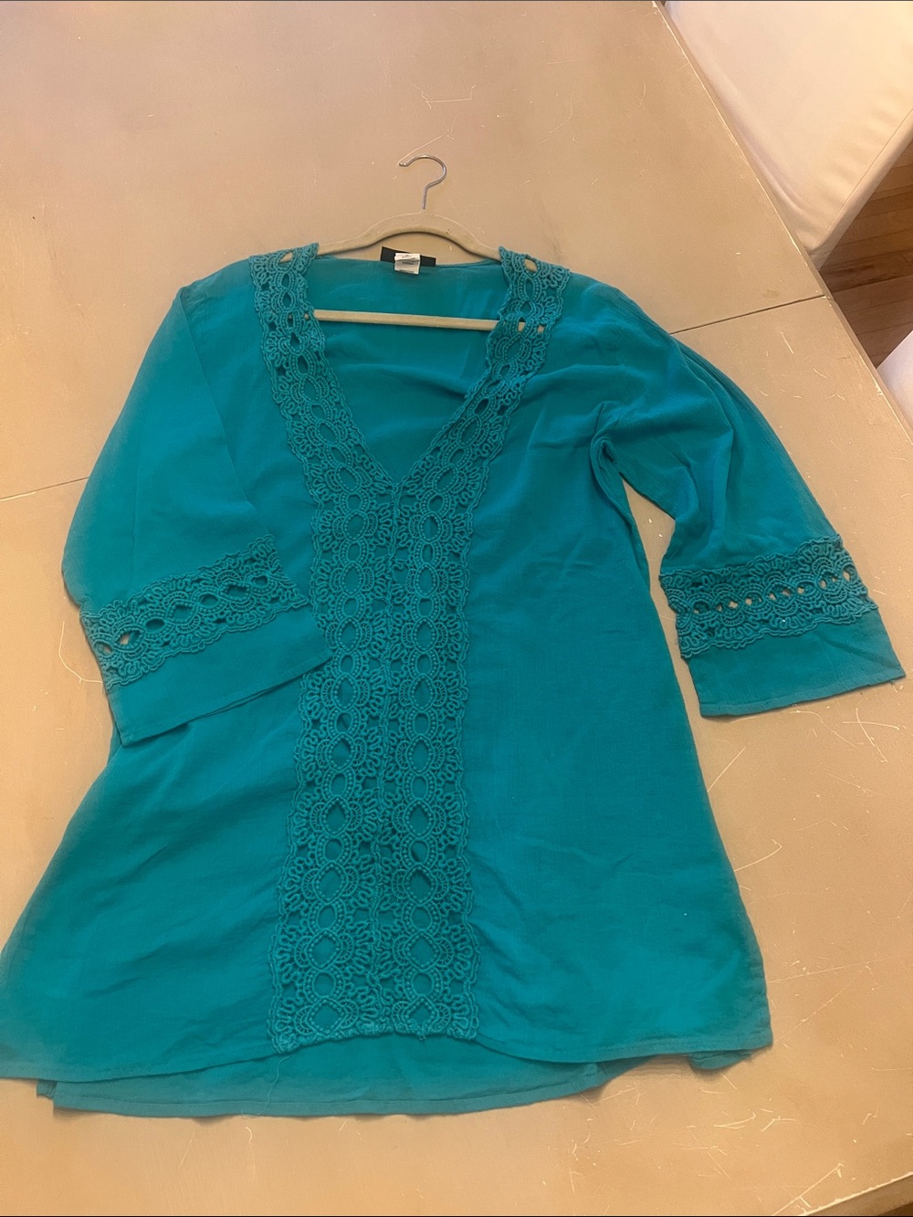 La Blanca Teal Lace-Trim V-Neck Tunic